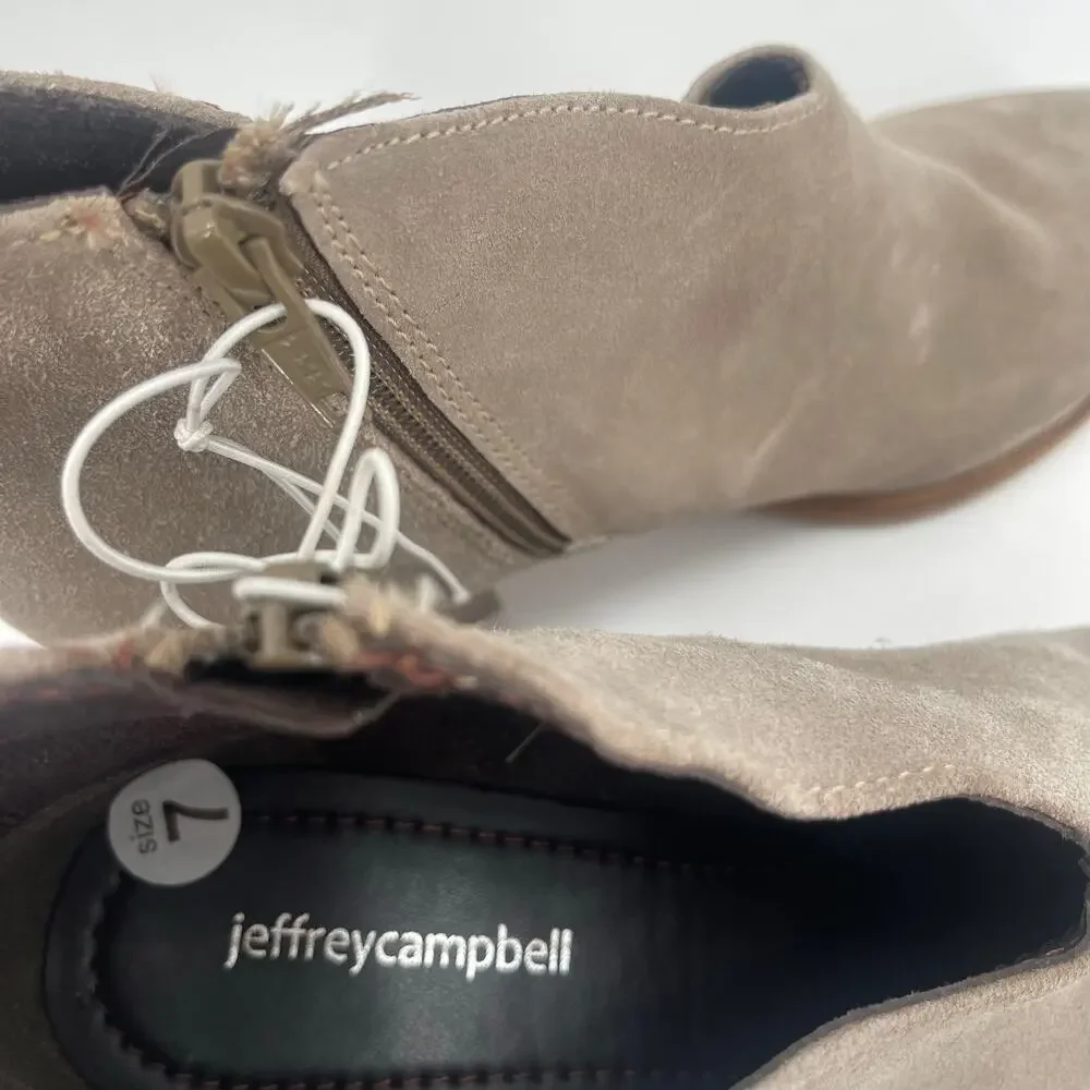JEFFREY CAMPBELL Booties Size 7 Boots Suede Taupe Leather Owen Block Heel Zipper